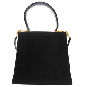 美品 サルヴァトーレフェラガモ ガンチーニ スエード レザー ブラック 2WAY ハンドバッグ ショルダーバッグ 黒 0632【中古】Salvatore Ferragamo