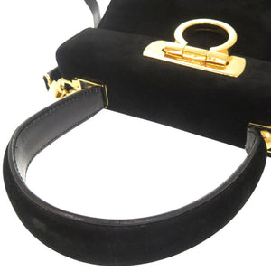 美品 サルヴァトーレフェラガモ ガンチーニ スエード レザー ブラック 2WAY ハンドバッグ ショルダーバッグ 黒 0632【中古】Salvatore Ferragamo