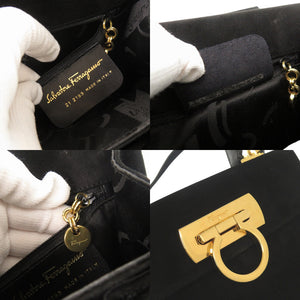 美品 サルヴァトーレフェラガモ ガンチーニ スエード レザー ブラック 2WAY ハンドバッグ ショルダーバッグ 黒 0632【中古】Salvatore Ferragamo