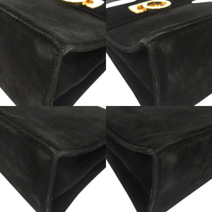 美品 サルヴァトーレフェラガモ ガンチーニ スエード レザー ブラック 2WAY ハンドバッグ ショルダーバッグ 黒 0632【中古】Salvatore Ferragamo