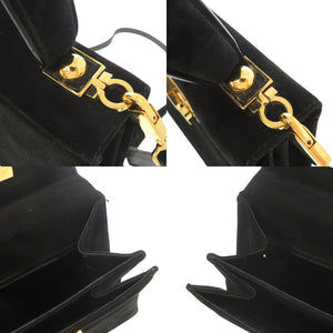 美品 サルヴァトーレフェラガモ ガンチーニ スエード レザー ブラック 2WAY ハンドバッグ ショルダーバッグ 黒 0632【中古】Salvatore Ferragamo