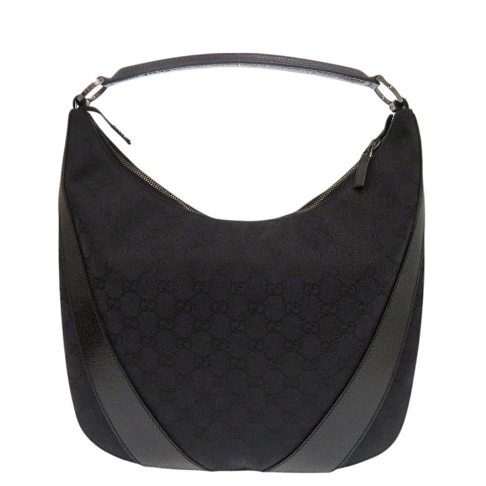 新品同様 グッチ ワンショルダーバッグ 124357 002214 GGキャンバス レザー ブラック ハンドバッグ 黒 0666【中古】GUCCI
