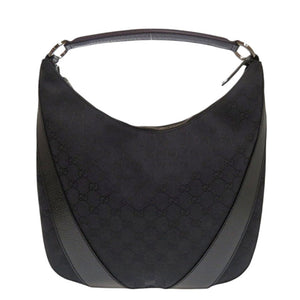 新品同様 グッチ ワンショルダーバッグ 124357 002214 GGキャンバス レザー ブラック ハンドバッグ 黒 0666【中古】GUCCI