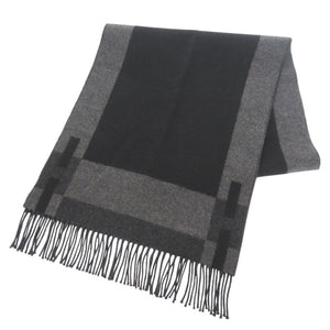 未使用品 エルメス Hパッサン カシミヤ グレー ブラック マフラー 0734【中古】HERMES
