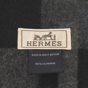 未使用品 エルメス Hパッサン カシミヤ グレー ブラック マフラー 0734【中古】HERMES