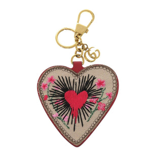 美品 グッチ 453179 GGスプリーム ハート バッグチャーム コットン ベージュ キーホルダー 0737【中古】GUCCI