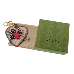 美品 グッチ 453179 GGスプリーム ハート バッグチャーム コットン ベージュ キーホルダー 0737【中古】GUCCI