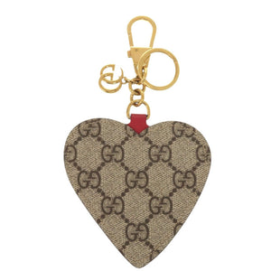 美品 グッチ 453179 GGスプリーム ハート バッグチャーム コットン ベージュ キーホルダー 0737【中古】GUCCI