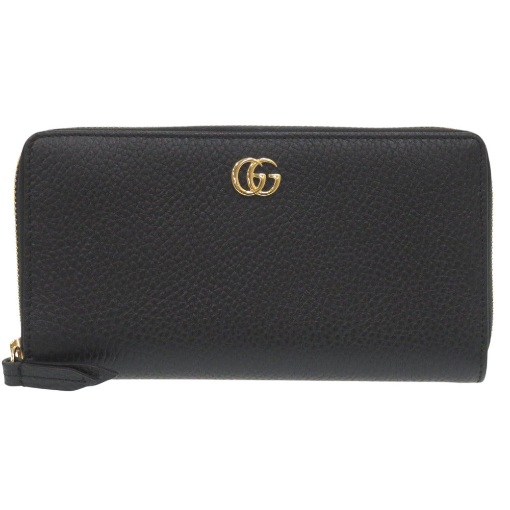 未使用 グッチ ラウンドファスナー GGマーモント 456117 レザー ブラック 長財布 黒 0760【中古】GUCCI