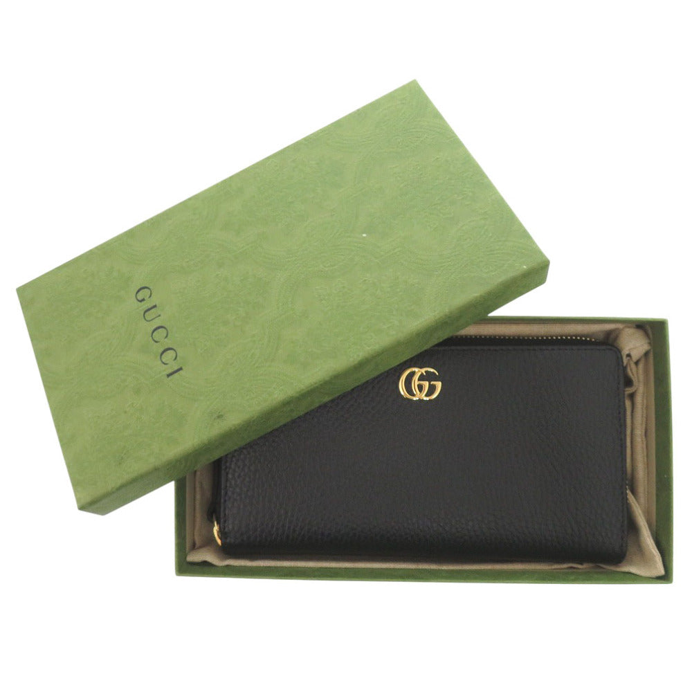 未使用 グッチ ラウンドファスナー GGマーモント 456117 レザー ブラック 長財布 黒 0760【中古】GUCCI