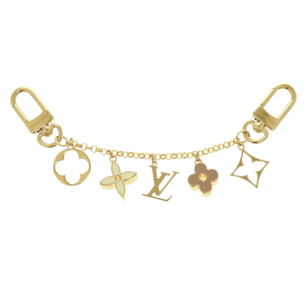 美品 ルイ ヴィトン チェーン フルール ドゥ モノグラム M01413 メタル ゴールド ベージュ ホワイト キーホルダー バッグチャーム LV 0762【中古】LOUIS VUITTON