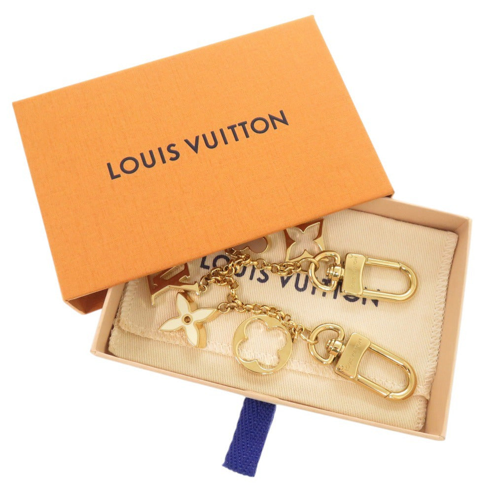 美品 ルイ ヴィトン チェーン フルール ドゥ モノグラム M01413 メタル ゴールド ベージュ ホワイト キーホルダー バッグチャーム LV 0762【中古】LOUIS VUITTON