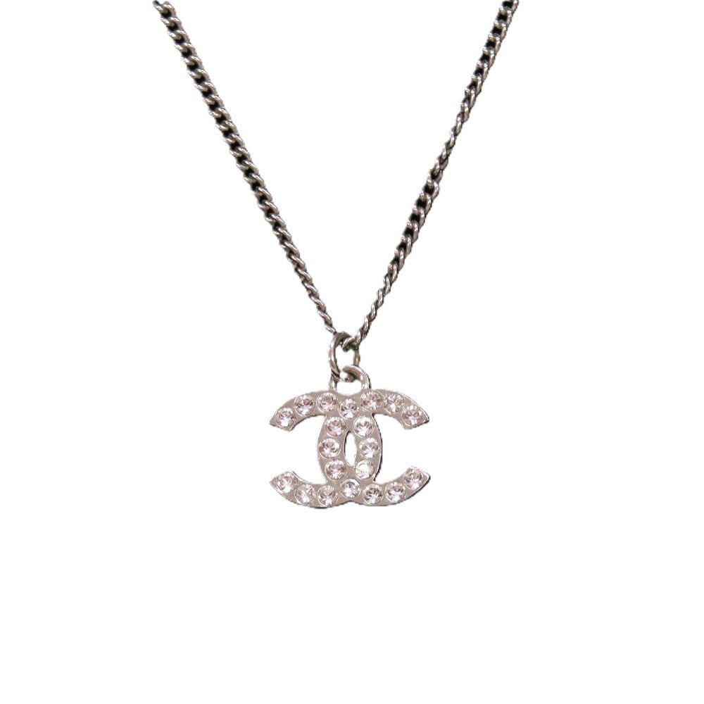 美品 シャネル ココマーク A28942 メタル ラインストーン シルバー 0834 ネックレス【中古】CHANEL