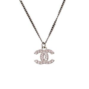 美品 シャネル ココマーク A28942 メタル ラインストーン シルバー 0834 ネックレス【中古】CHANEL