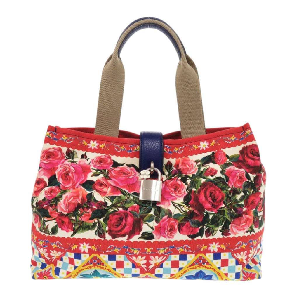 美品 ドルチェアンドガッバーナ BB6259 バラ柄 キャンバス レッド トートバッグ ハンドバッグ 赤 0844【中古】DOLCE&GABBANA