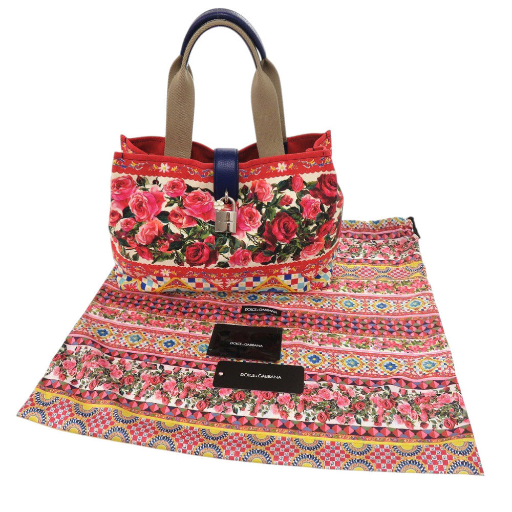 美品 ドルチェアンドガッバーナ BB6259 バラ柄 キャンバス レッド トートバッグ ハンドバッグ 赤 0844【中古】DOLCE&GABBANA