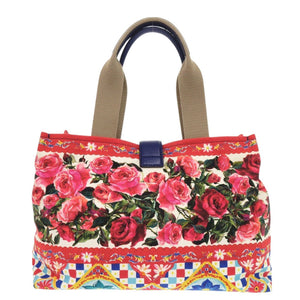 美品 ドルチェアンドガッバーナ BB6259 バラ柄 キャンバス レッド トートバッグ ハンドバッグ 赤 0844【中古】DOLCE&GABBANA