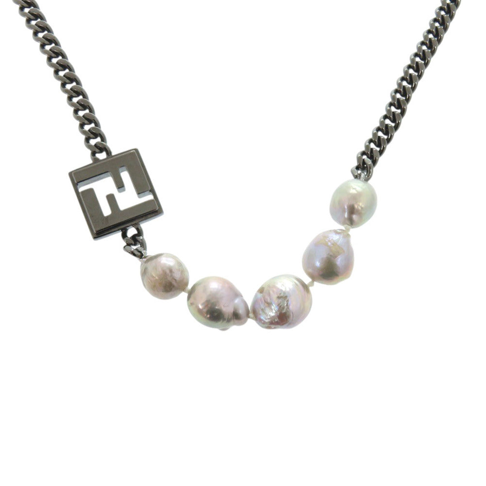 美品 フェンディ FFロゴ パール/GP ブラック ネックレス 黒 0855【中古】FENDI