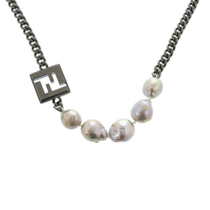 美品 フェンディ FFロゴ パール/GP ブラック ネックレス 黒 0855【中古】FENDI