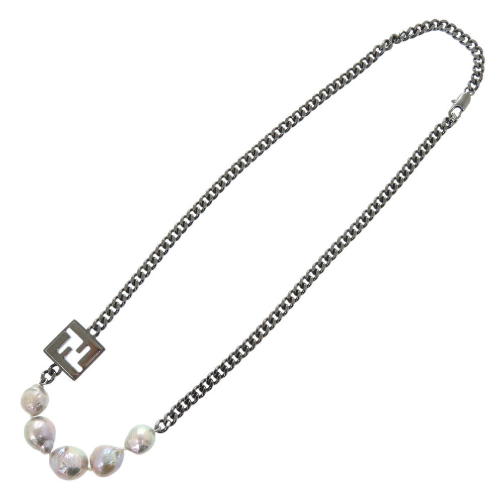 美品 フェンディ FFロゴ パール/GP ブラック ネックレス 黒 0855【中古】FENDI