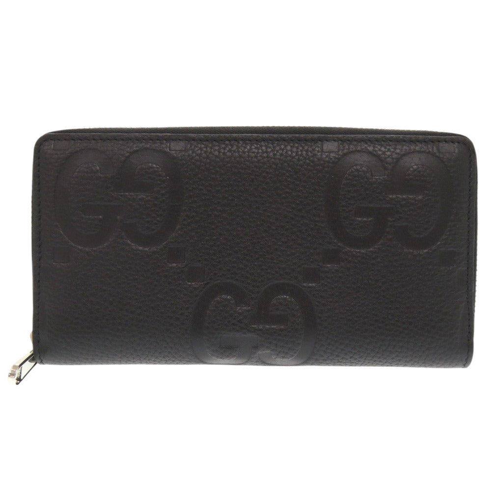 新品同様 グッチ ジャンボGG ジップアラウンドウォレット 739484 レザー ブラック ラウンドファスナー 長財布 0877【中古】GUCCI メンズ