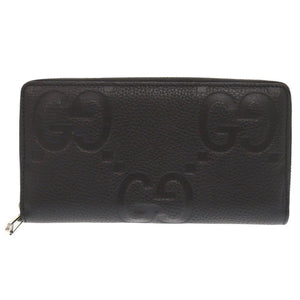 新品同様 グッチ ジャンボGG ジップアラウンドウォレット 739484 レザー ブラック ラウンドファスナー 長財布 0877【中古】GUCCI メンズ