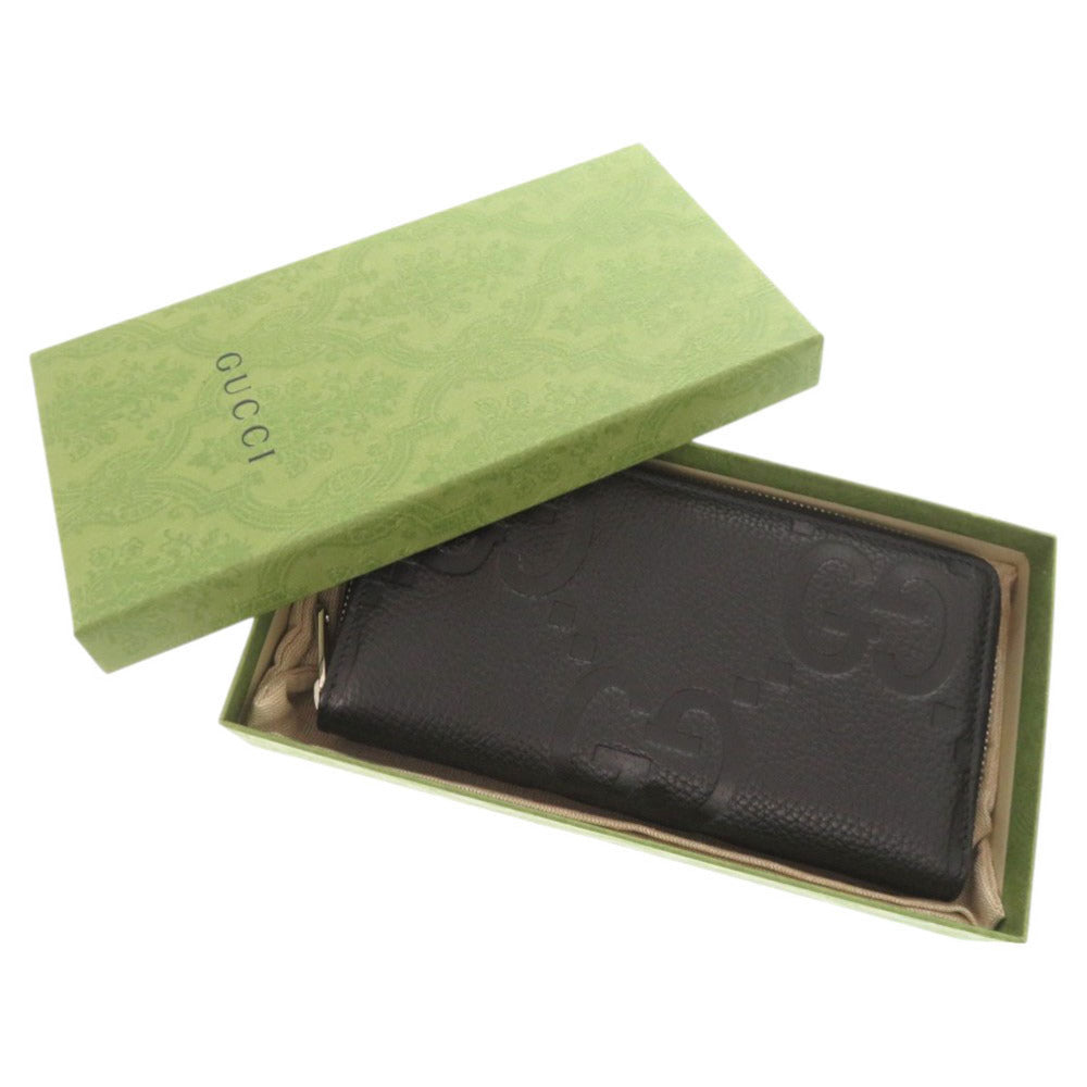 新品同様 グッチ ジャンボGG ジップアラウンドウォレット 739484 レザー ブラック ラウンドファスナー 長財布 0877【中古】GUCCI メンズ