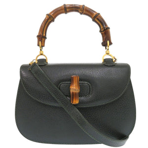 美品 グッチ バンブー 000 29 0633 レザー グリーン 2wayハンドバッグ 緑 0884【中古】GUCCI
