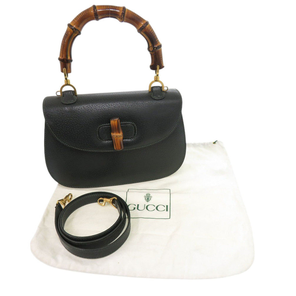 美品 グッチ バンブー 000 29 0633 レザー グリーン 2wayハンドバッグ 緑 0884【中古】GUCCI