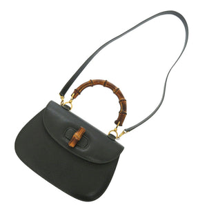 美品 グッチ バンブー 000 29 0633 レザー グリーン 2wayハンドバッグ 緑 0884【中古】GUCCI