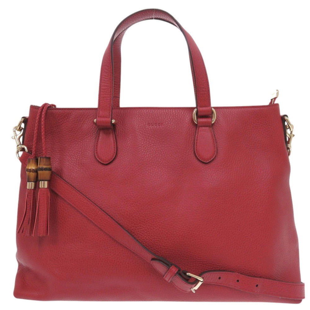 グッチ バンブー タッセル 449643 レザー バンブー レッド 2way ハンドバッグ 赤 0910【中古】GUCCI