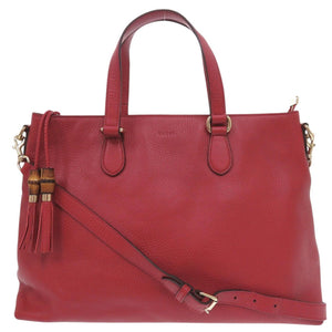 グッチ バンブー タッセル 449643 レザー バンブー レッド 2way ハンドバッグ 赤 0910【中古】GUCCI