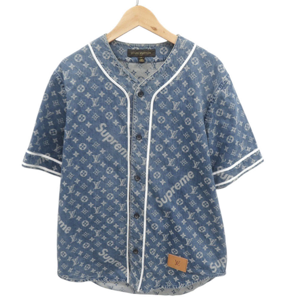 美品 ルイ ヴィトン × シュプリーム LV Jacquard Denim Baseball Jersey デニム ベースボールシャツ サイズM ブルー 半袖シャツ LV 0912【中古】LOUIS VUITTON メンズ