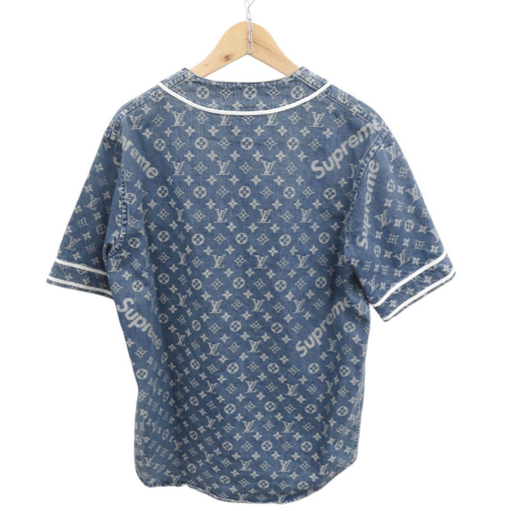 美品 ルイ ヴィトン × シュプリーム LV Jacquard Denim Baseball Jersey デニム ベースボールシャツ サイズM ブルー 半袖シャツ LV 0912【中古】LOUIS VUITTON メンズ