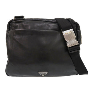 プラダ トライアングル ロゴ レザー ブラック ショルダーバッグ 黒 0920【中古】PRADA