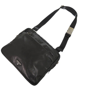 プラダ トライアングル ロゴ レザー ブラック ショルダーバッグ 黒 0920【中古】PRADA