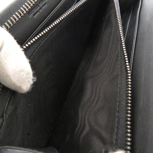 新品同様 ボッテガヴェネタ イントレチャート ラウンドファスナー レザー ブラック 長財布 黒 0924【中古】BOTTEGAVENETA