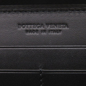 新品同様 ボッテガヴェネタ イントレチャート ラウンドファスナー レザー ブラック 長財布 黒 0924【中古】BOTTEGAVENETA