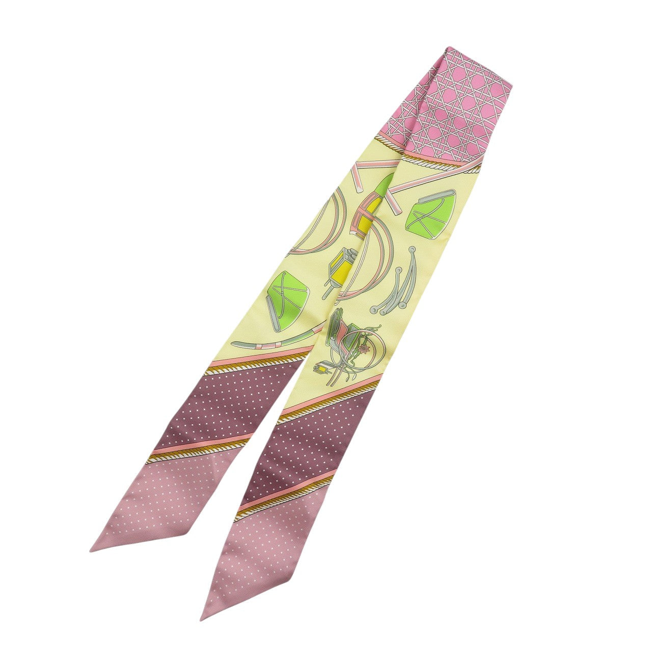 新品同様 エルメス ツイリー 折りたたみ式幌の馬車 シルク ジョーヌ スフレ イエロー ピンク スカーフ 0928【中古】HERMES