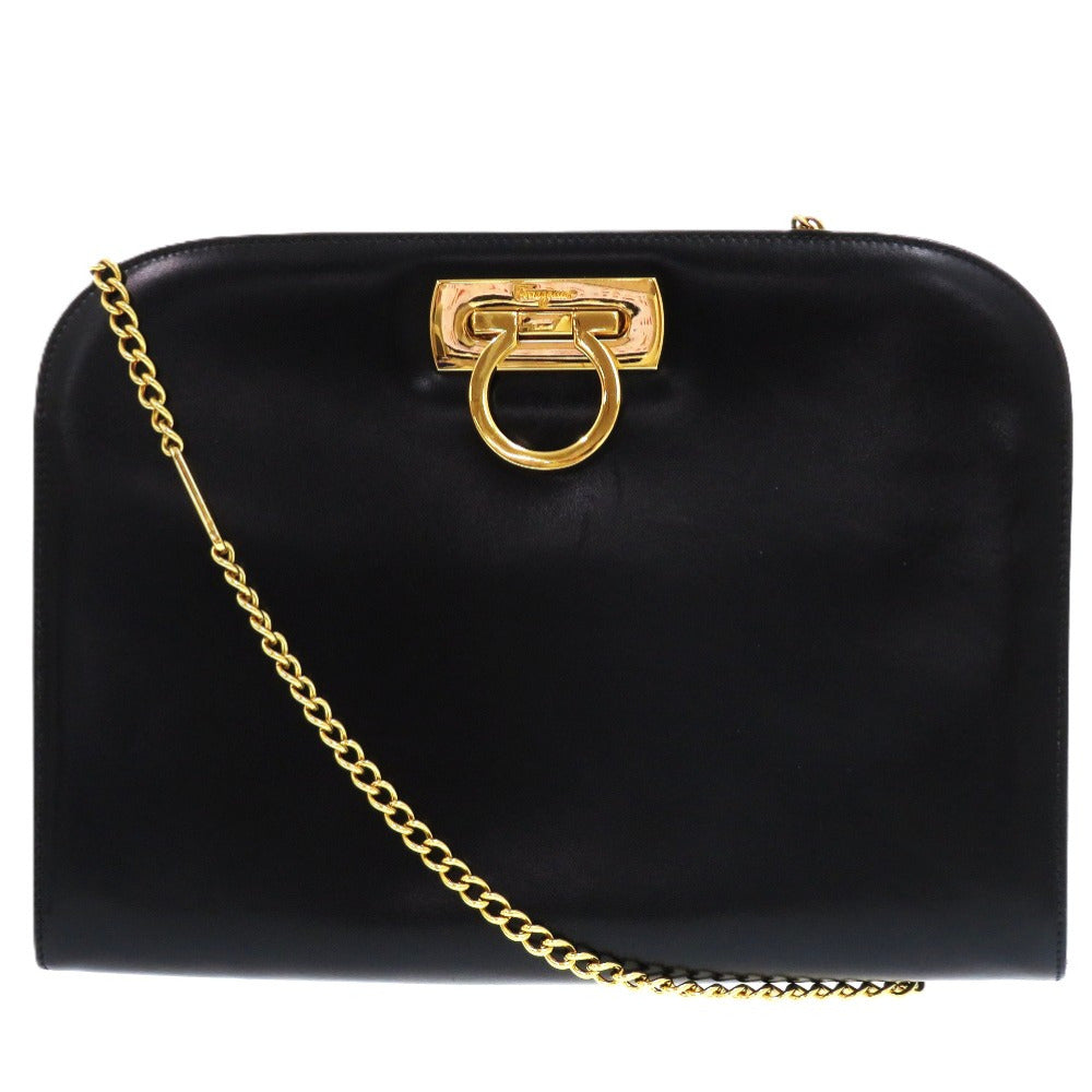 美品 サルヴァトーレフェラガモ チェーン ガンチーニ P210587 レザー カーフ ブラック 0935 黒 ショルダーバッグ【中古】Salvatore Ferragamo