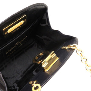 美品 サルヴァトーレフェラガモ ガンチーニ AQ-216150 カーフ レザーブラック 0936 黒 ショルダーバッグ【中古】Salvatore Ferragamo