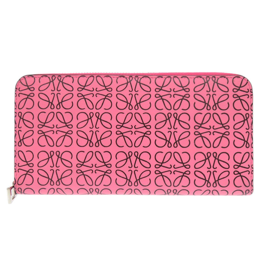 新品同様 ロエベ アナグラム 261850 レザー ピンク ラウンドファスナー 長財布 0943【中古】LOEWE