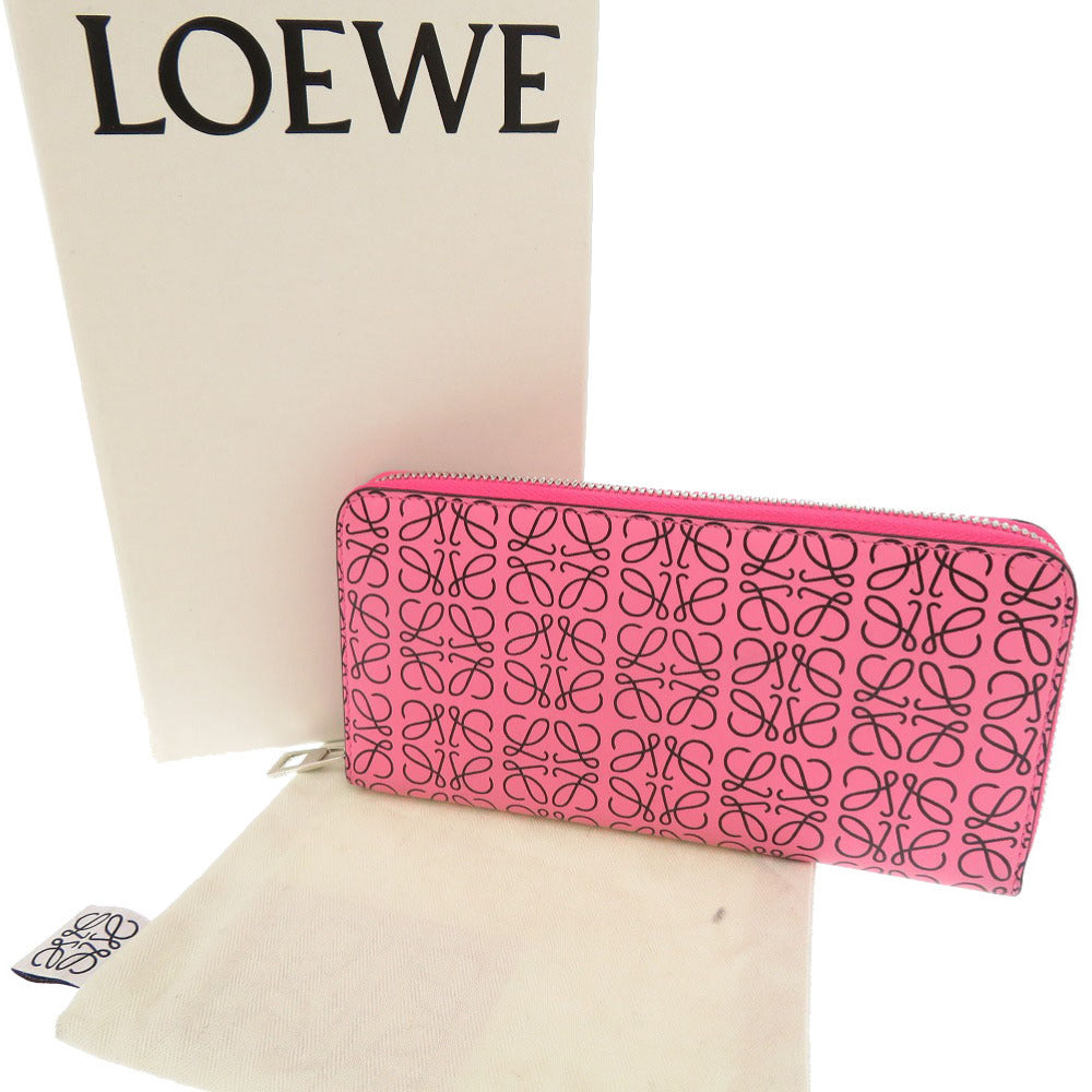 新品同様 ロエベ アナグラム 261850 レザー ピンク ラウンドファスナー 長財布 0943【中古】LOEWE