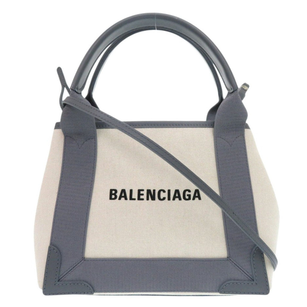 新品同様 バレンシアガ ネイビーカバス XS 390346 キャンバス レザー グレー ライトベージュ 2way ハンドバッグ 0949【中古】BALENCIAGA
