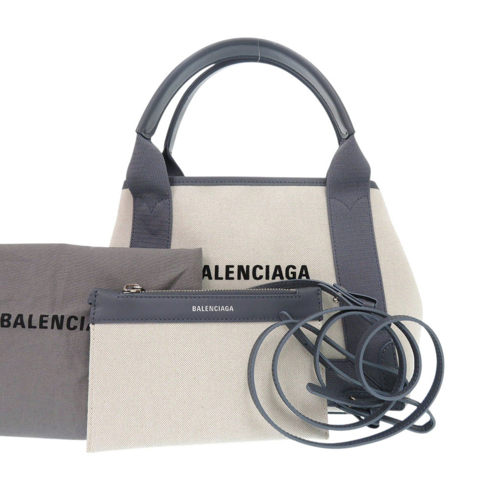 新品同様 バレンシアガ ネイビーカバス XS 390346 キャンバス レザー グレー ライトベージュ 2way ハンドバッグ 0949【中古】BALENCIAGA