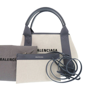 新品同様 バレンシアガ ネイビーカバス XS 390346 キャンバス レザー グレー ライトベージュ 2way ハンドバッグ 0949【中古】BALENCIAGA