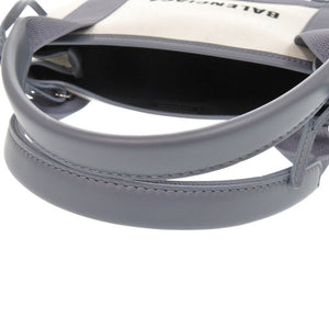 新品同様 バレンシアガ ネイビーカバス XS 390346 キャンバス レザー グレー ライトベージュ 2way ハンドバッグ 0949【中古】BALENCIAGA