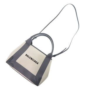 新品同様 バレンシアガ ネイビーカバス XS 390346 キャンバス レザー グレー ライトベージュ 2way ハンドバッグ 0949【中古】BALENCIAGA