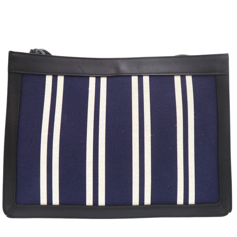 美品 バレンシアガ ストライプ 339937 ポシェット ショルダーバッグ キャンバス レザー ネイビー 0951【中古】BALENCIAGA