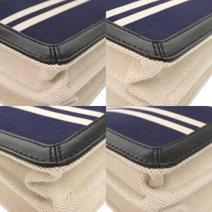 美品 バレンシアガ ストライプ 339937 ポシェット ショルダーバッグ キャンバス レザー ネイビー 0951【中古】BALENCIAGA